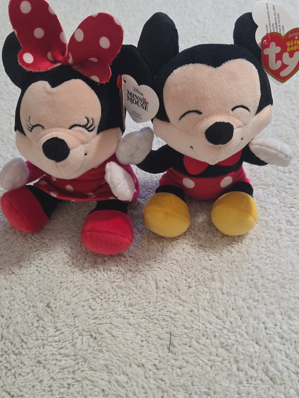 NWT SET OF 2 8IN TY BEANIE BABIES DISNEY MICKEY AND MINNIE STUFFED PLUSH